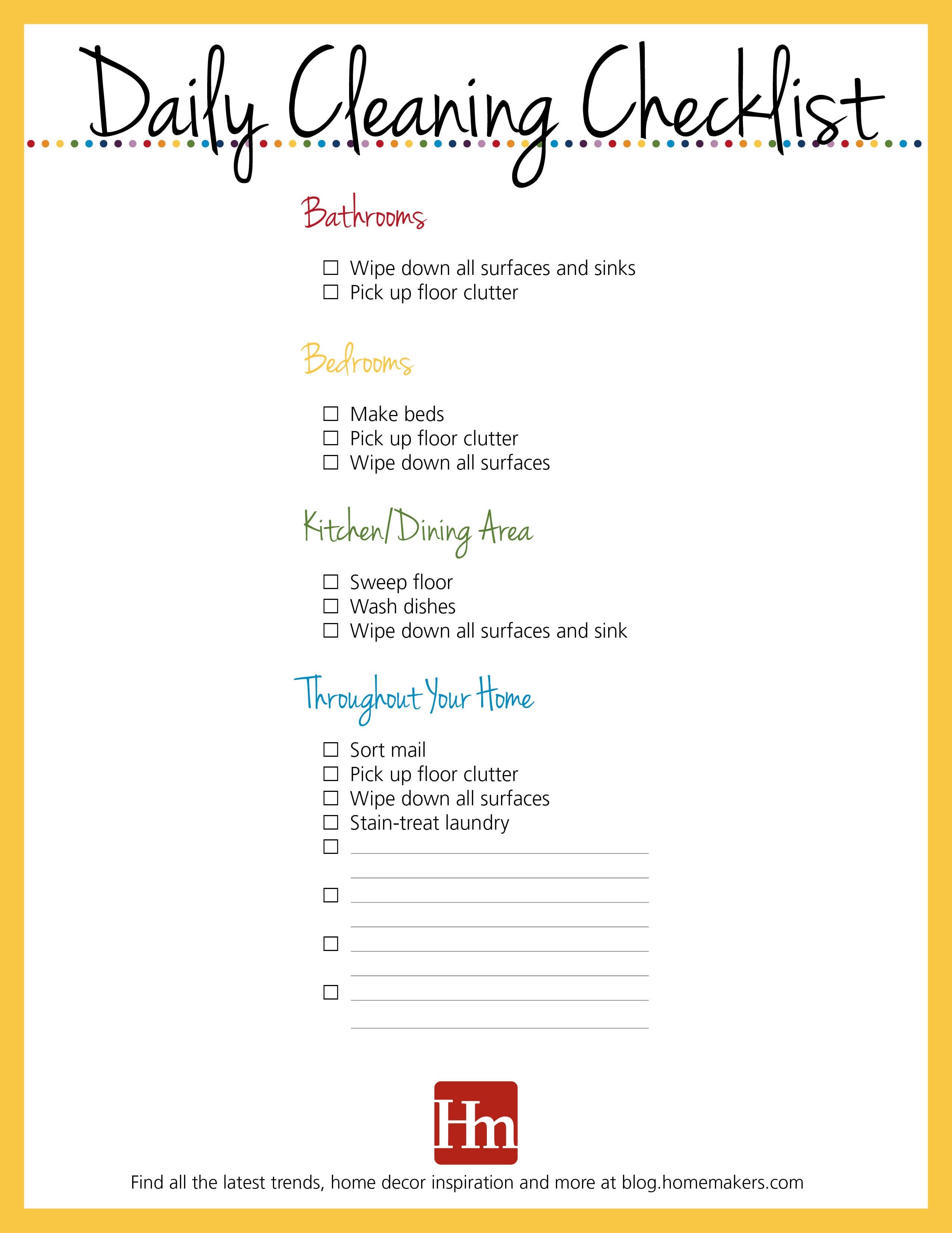 Free Printables! Daily, Weekly &amp;amp; Monthly Cleaning Schedule - Free Printable Daily Cleaning Checklist