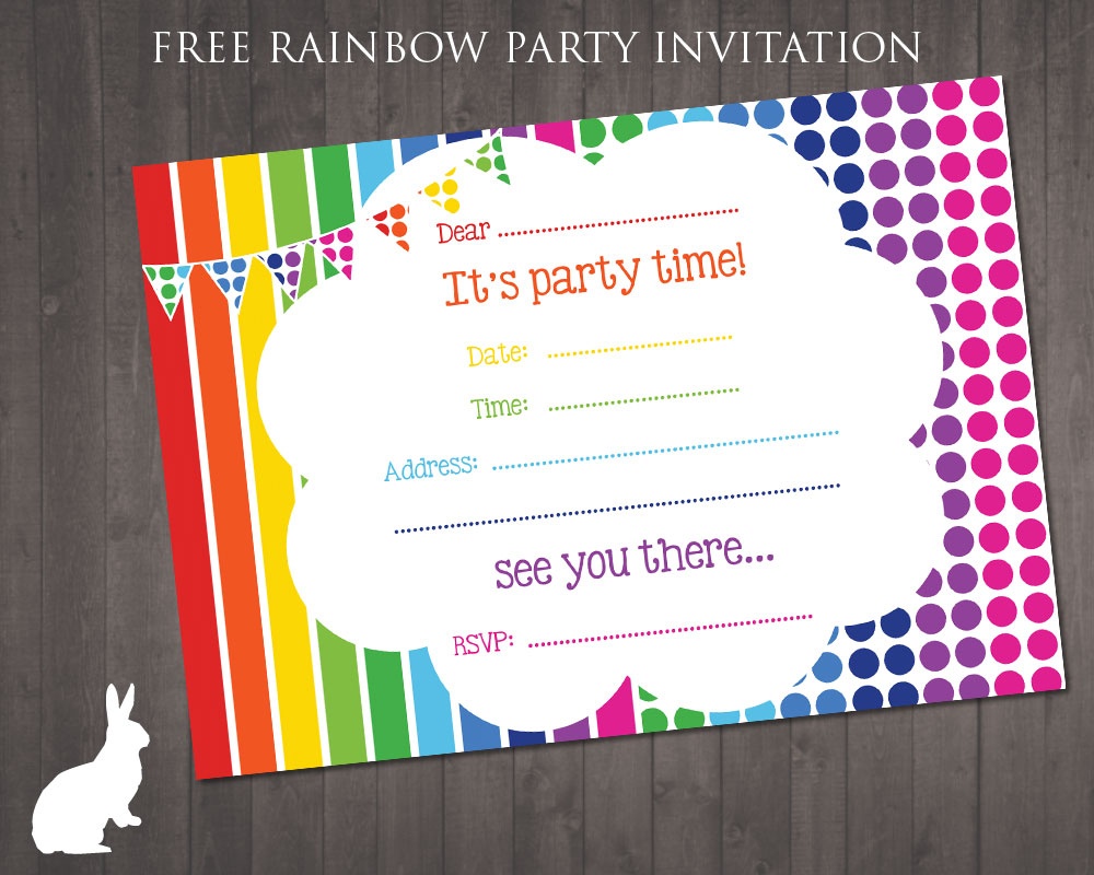 Free Rainbow Party Invitation | Free Party Invitationsruby And - Free Printable Birthday Invitation Cards