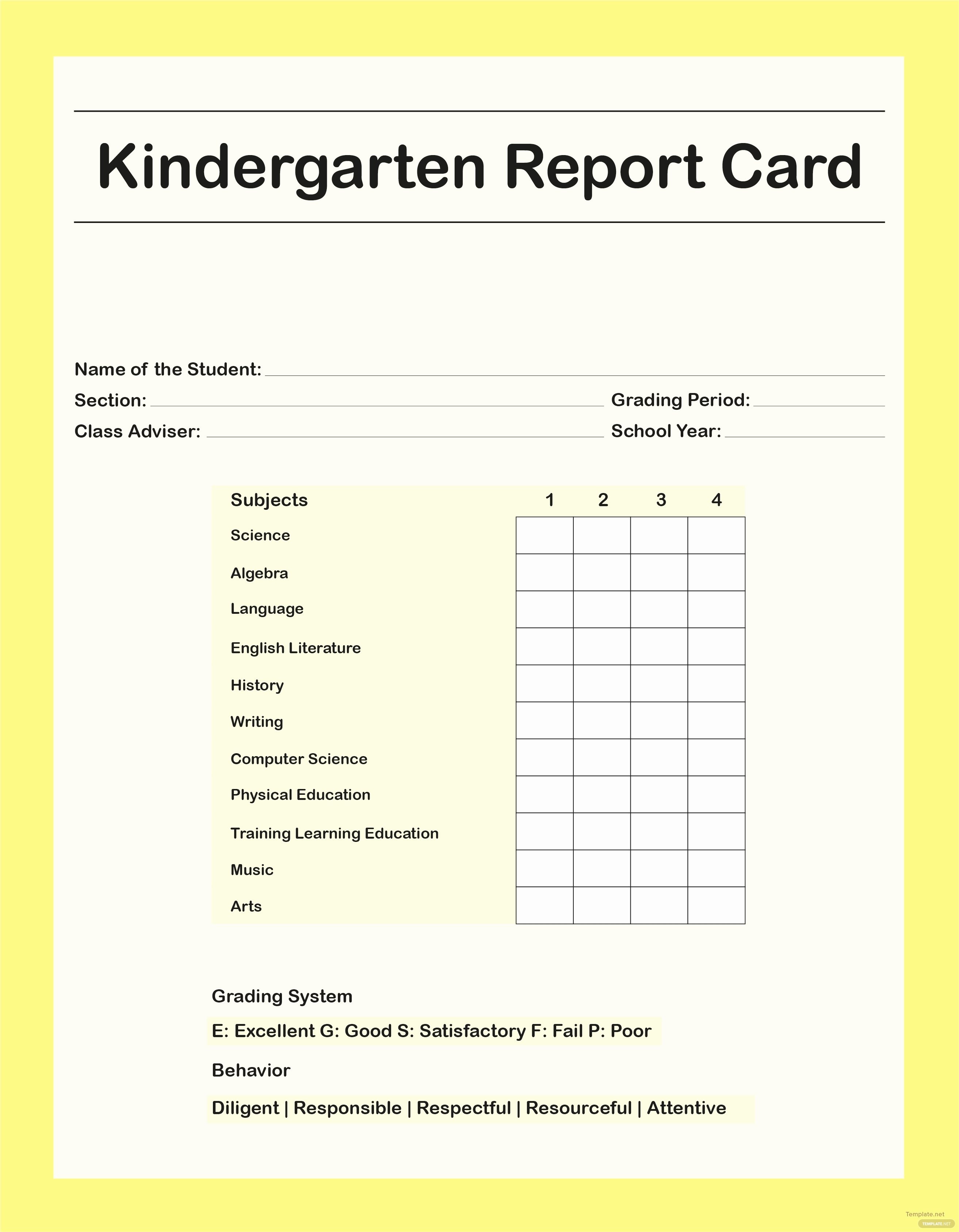 Free Report Card Template Blank Kindergarten Grooming | Meetpaulryan - Free Printable Kindergarten Report Cards