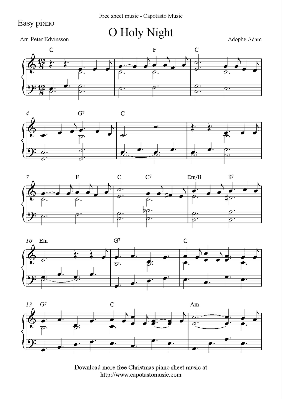 Free Sheet Music Scores: Free Easy Christmas Piano Sheet Music, O - Sheet Music Online Free Printable