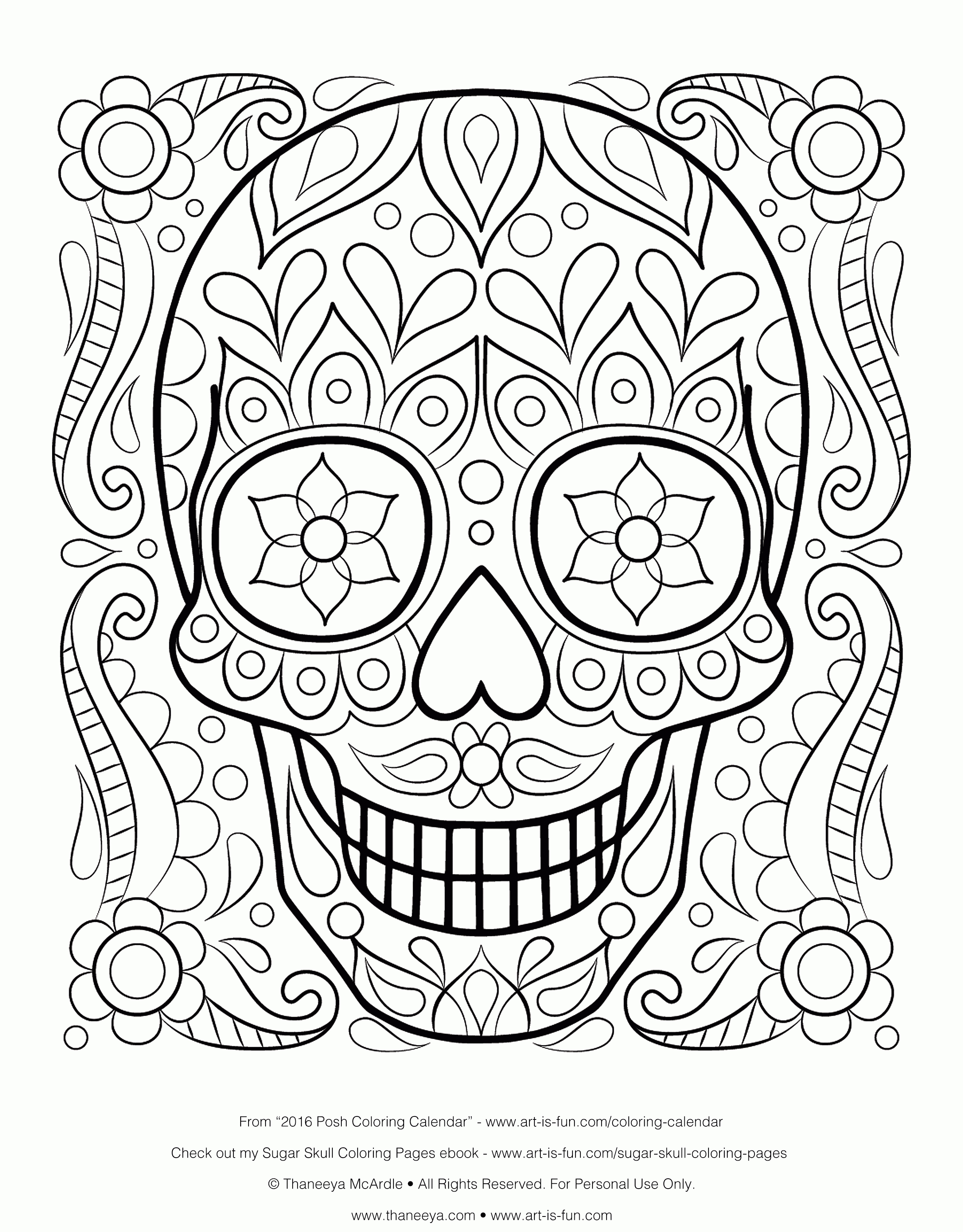 Free Sugar Skull Coloring Page: Printable Day Of The Dead Coloring - Free Printable Sugar Skull Coloring Pages