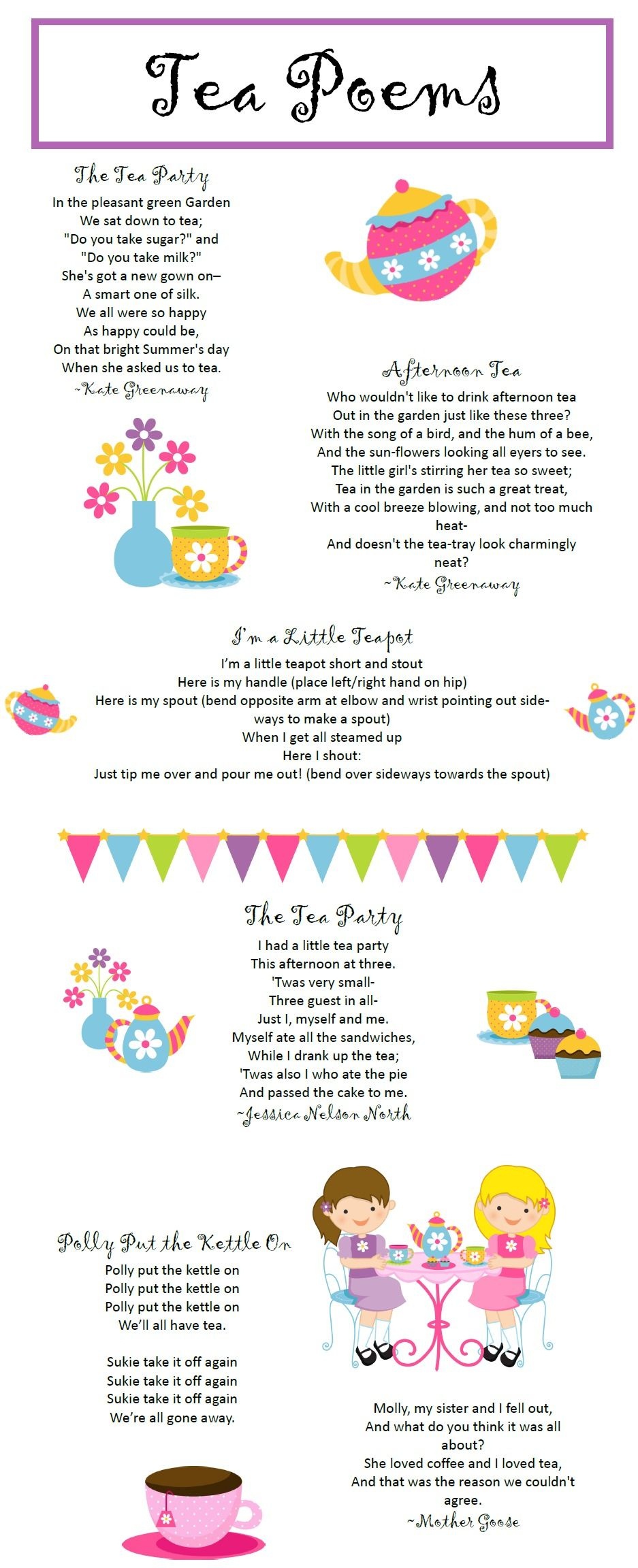 Free Tea Party Poems Printable Downloadable Pdf File | Tea Party - Free Tea Party Printables