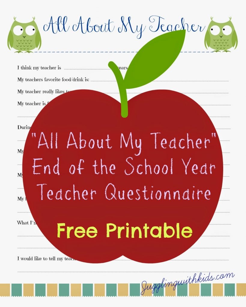 Free Teacher Printable Questionnaire For End Of School Year - Free Printables For Teachers