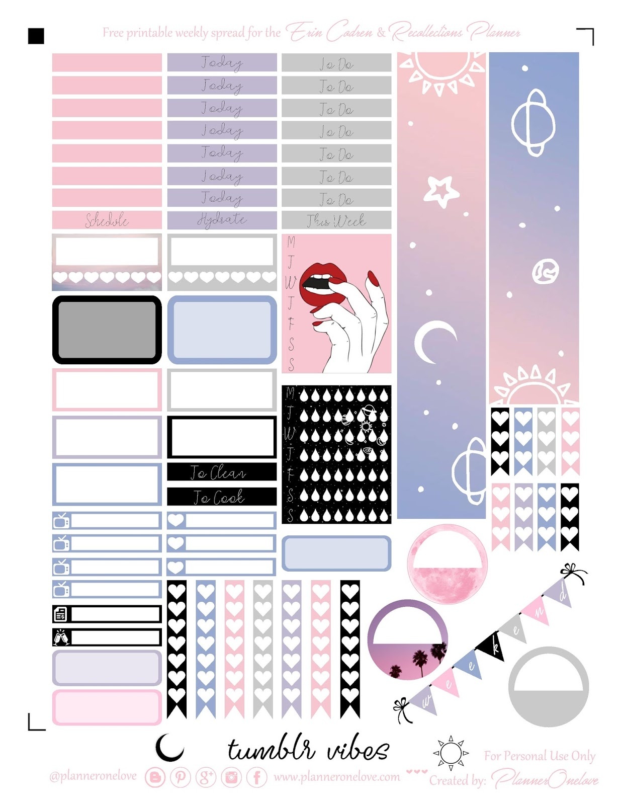 Free Tumblr Vibes Printable Planner Stickers For The Erin Condren - Free Printable Tumblr Stickers