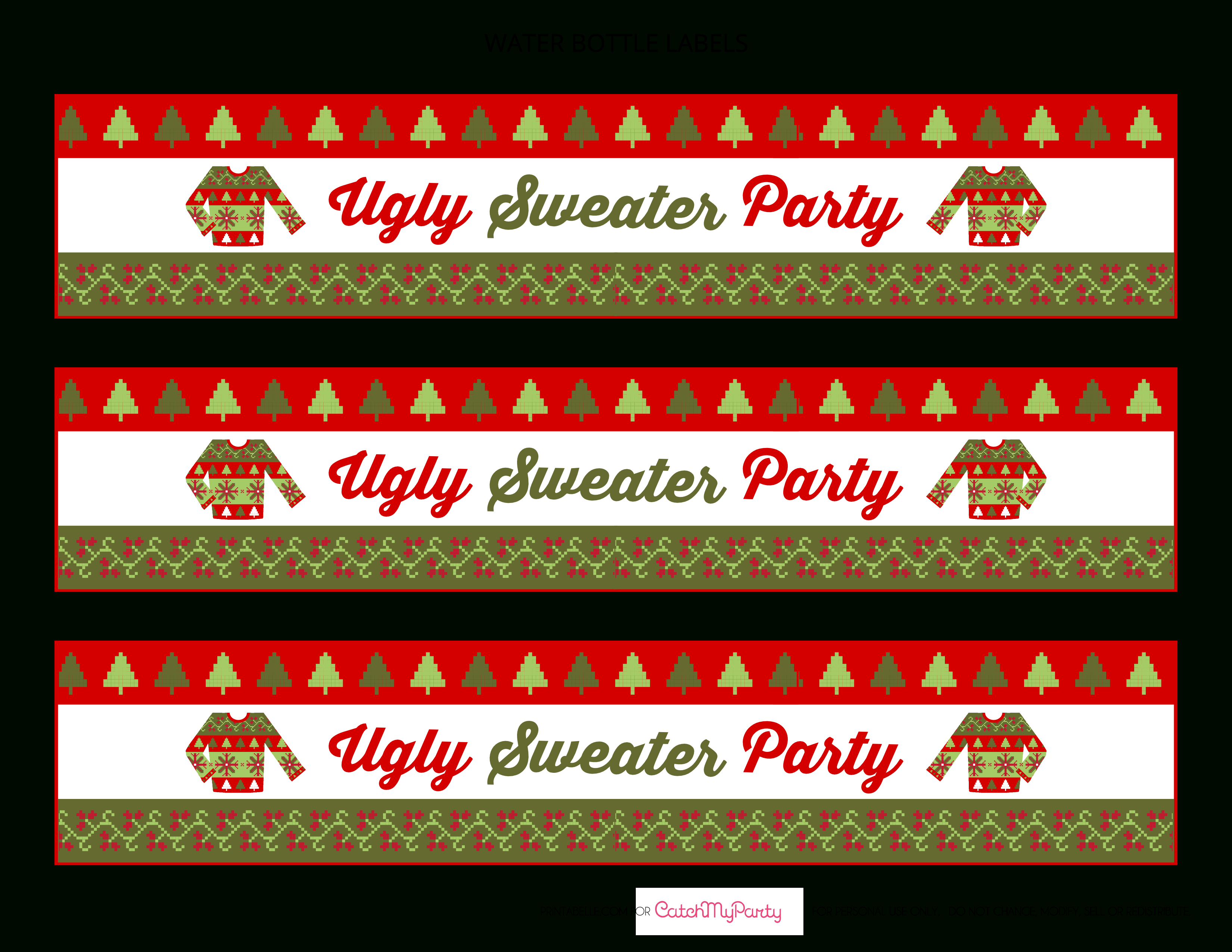 Free Ugly Sweater Party Printables | Catch My Party - Christmas Water Bottle Labels Free Printable