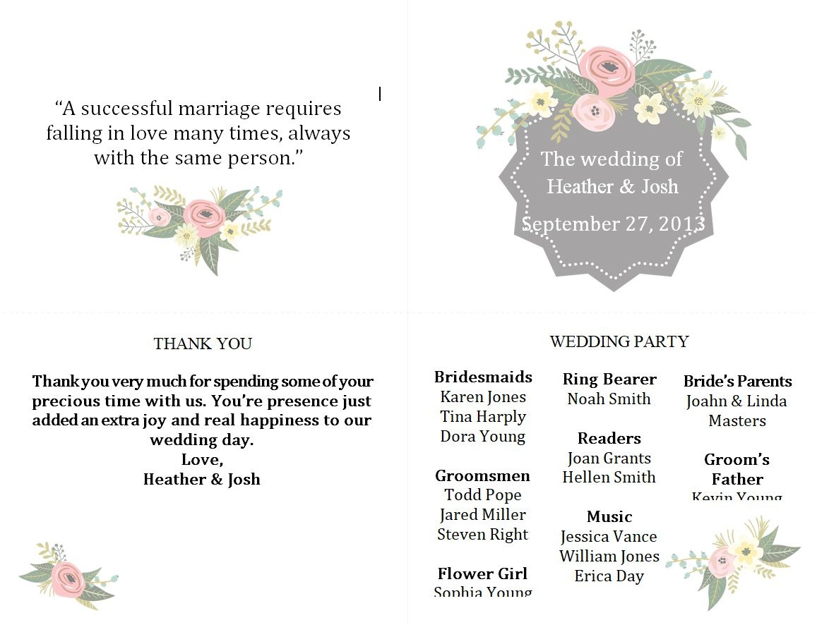 Free Wedding Program Templates You Can Customize - Free Printable Fan Wedding Programs