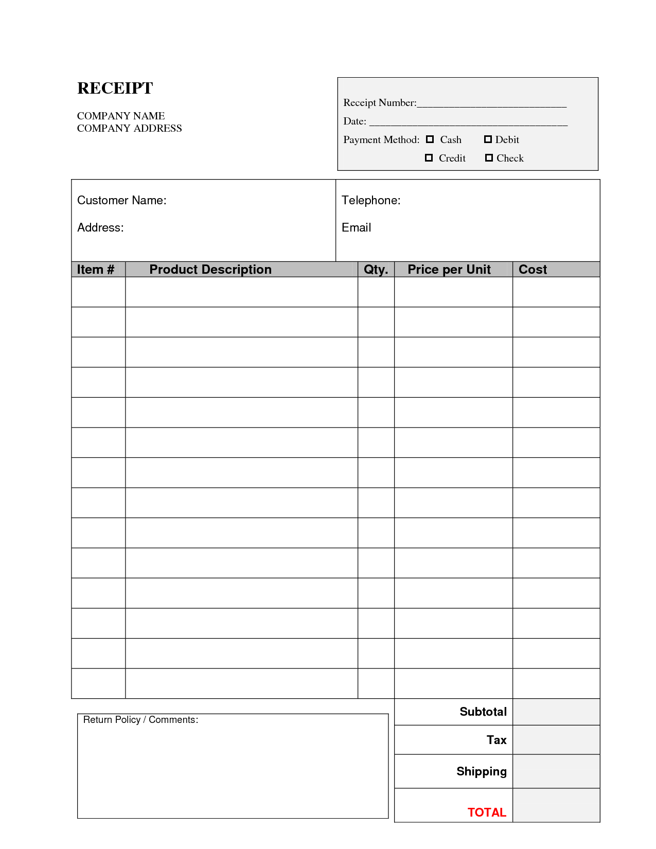 Free Template For Invoice Receipt