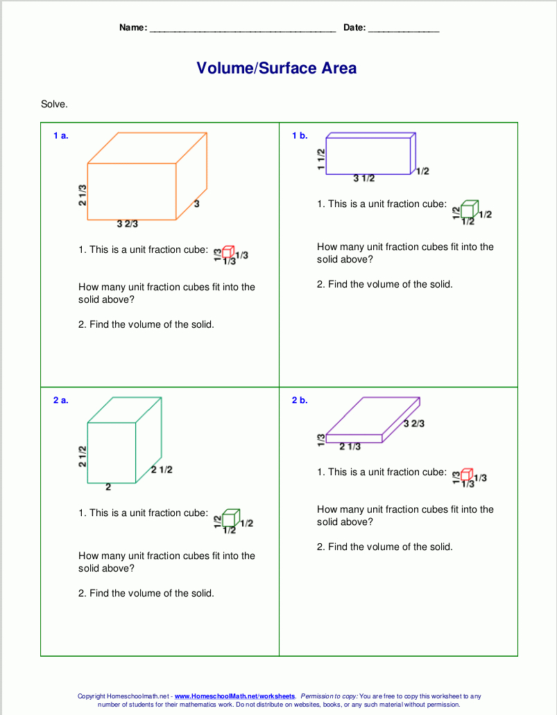 Volume And Surface Area Of Rectangular Prisms (A) - Free Printable