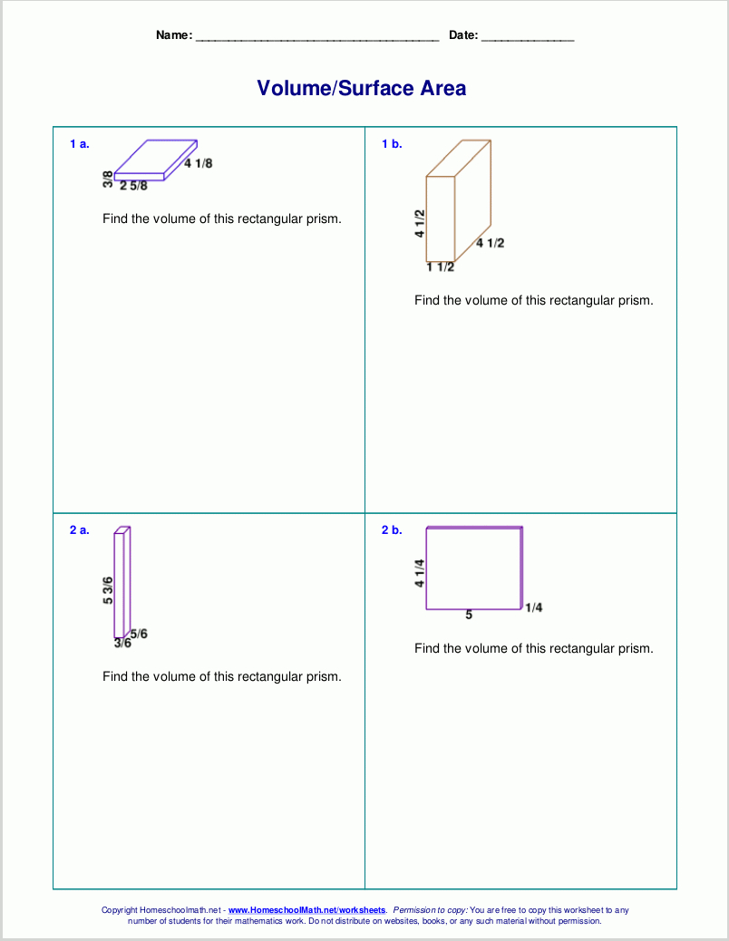 Free Worksheets For The Volume And Surface Area Of Cubes - Free Printable Volume Of Rectangular Prism Worksheets