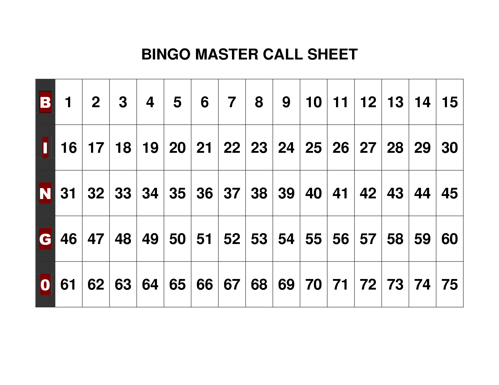 Free+Printable+Bingo+Call+Sheet | Bingo | Bingo Calls, Bingo, Free - Free Printable Bingo Cards 1 75