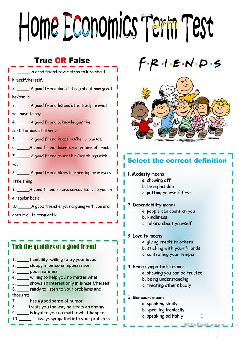 Friendship &amp;amp; Good Neighbors Test Worksheet - Free Esl Printable - Free Printable Home Economics Worksheets