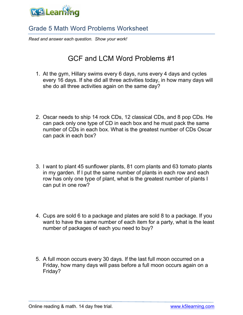 Gcf And Lcm Word Problems #1 - Free Printable Lcm Worksheets
