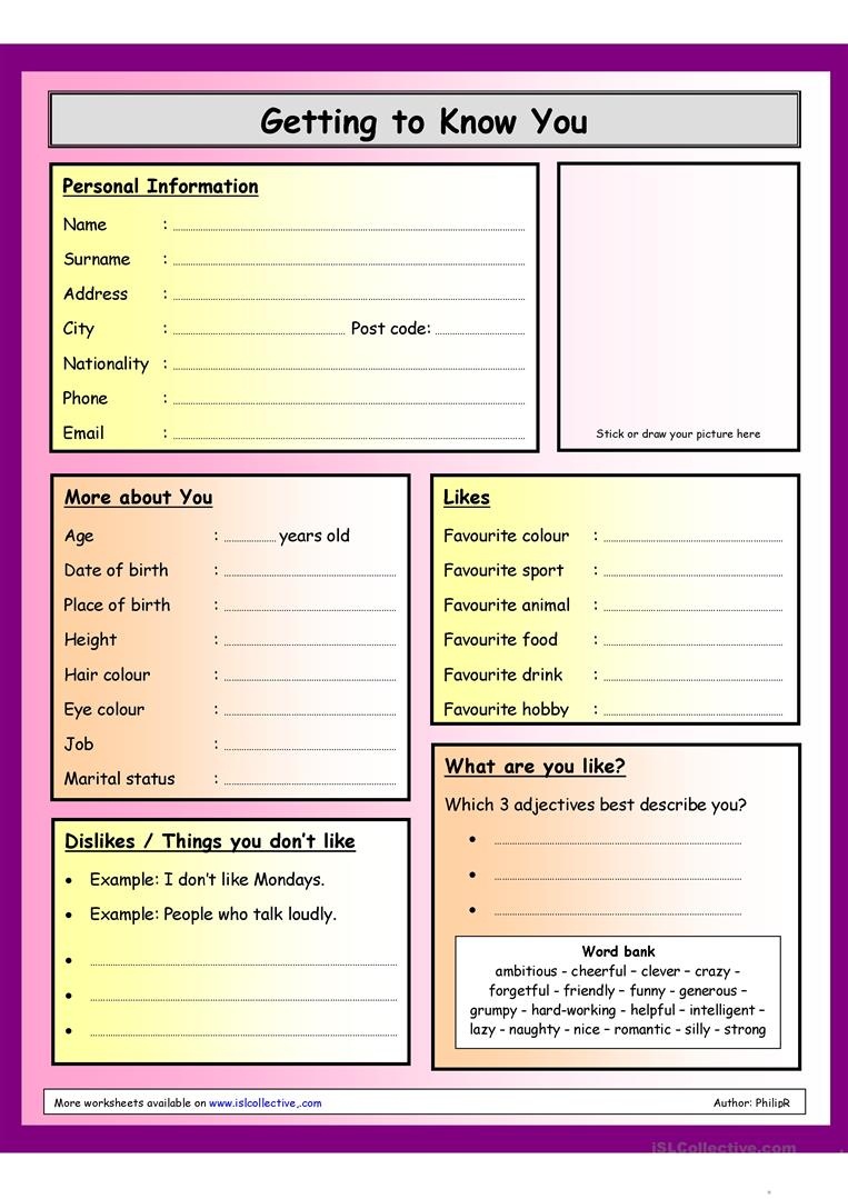 Getting To Know You - Questionnaire Worksheet - Free Esl Printable - Make A Printable Survey Free