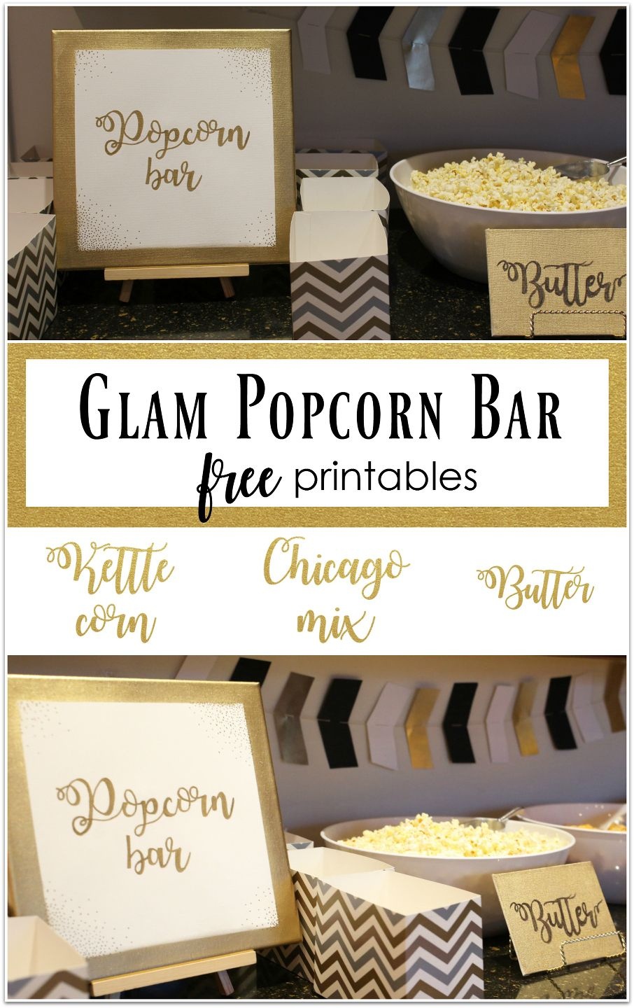 Glam Popcorn Bar, Popcorn Bar, Popcorn Bar Signs, Free Printables - Popcorn Bar Free Printables