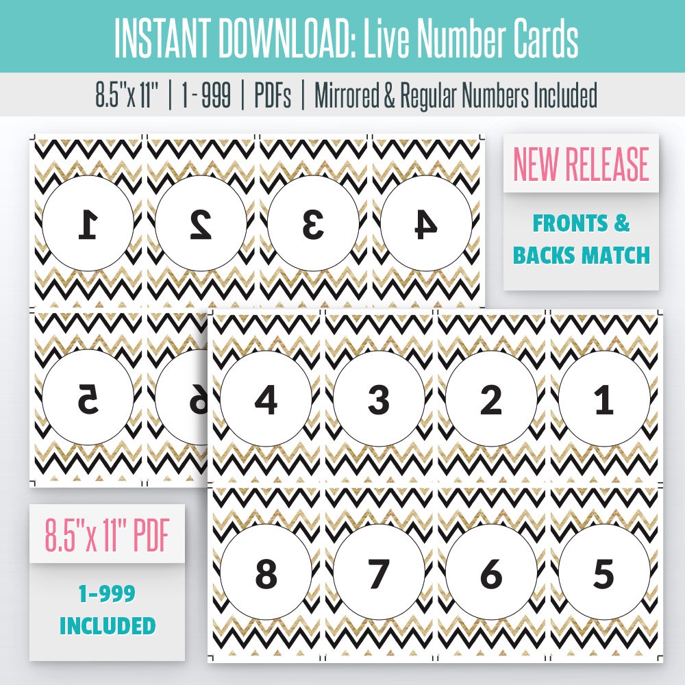 Gold And Black Chevron Live Number Cards1-999 Normal | Etsy - Free Printable Live Sale Numbers