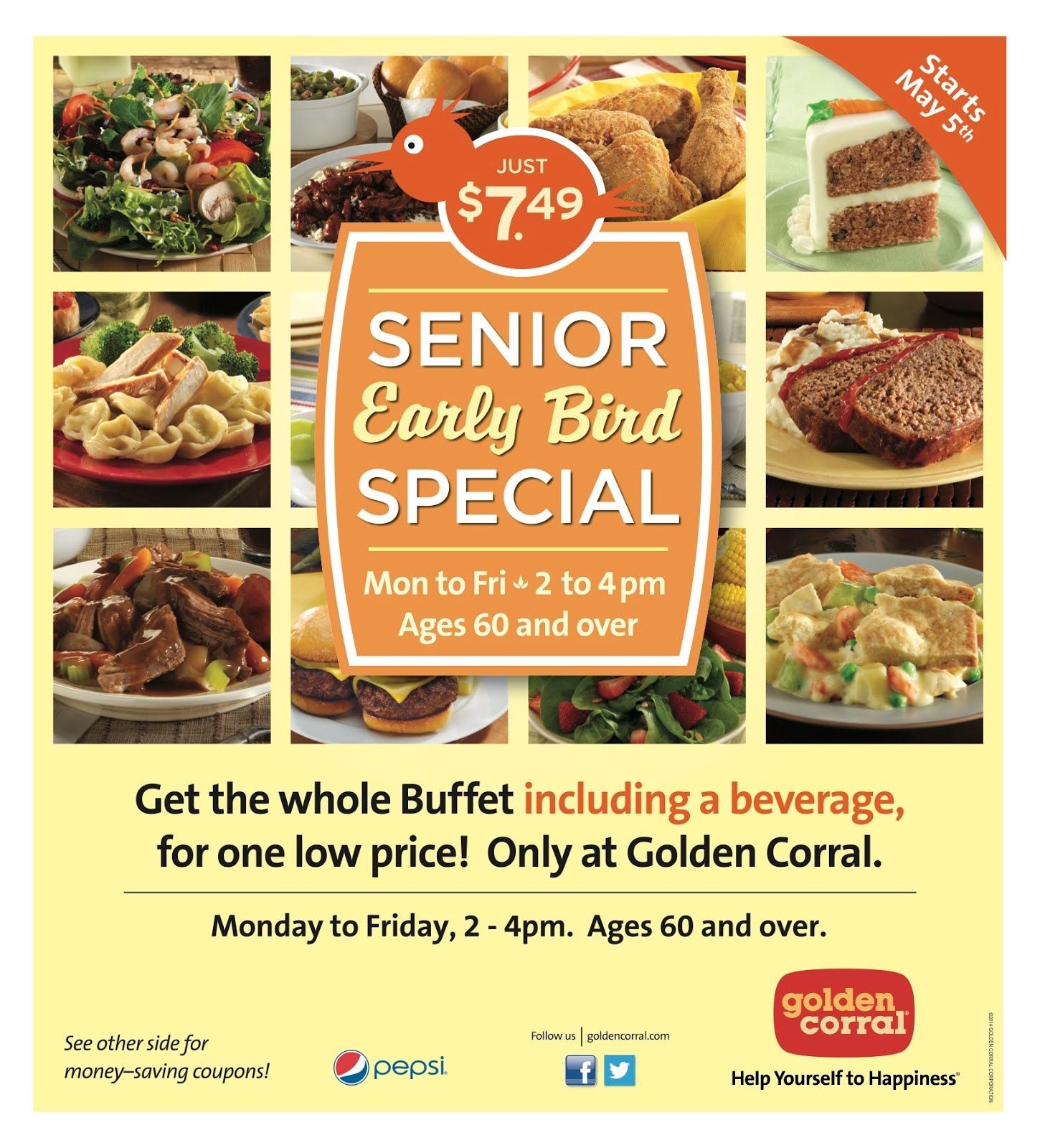 Golden Corral: Senior Early Bird Special, M-F 2-4Pm, 60+, For $7.49 - Free Las Vegas Buffet Coupons Printable