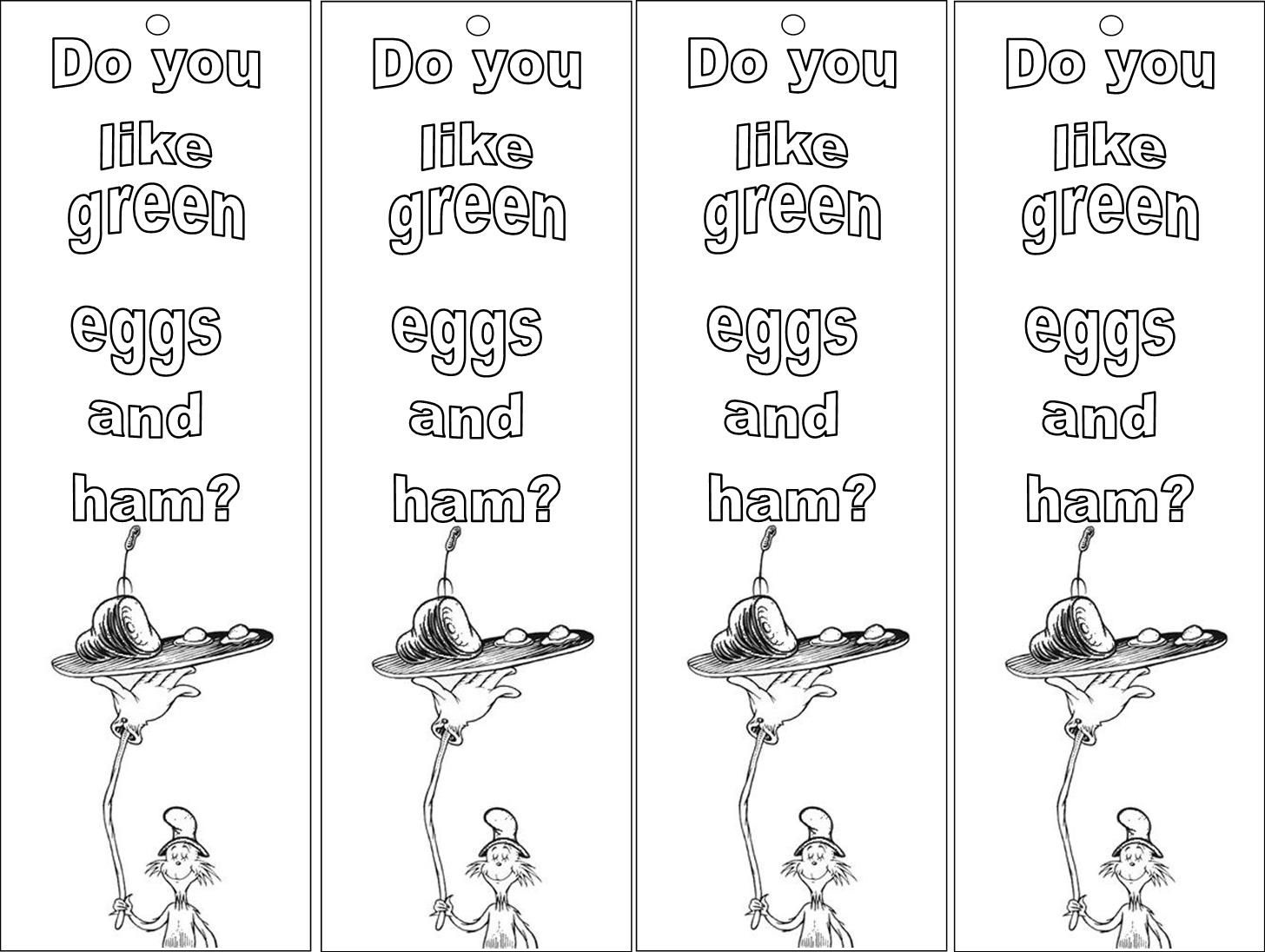Green Eggs And Ham Dr. Seuss Bookmarks Free Printables | Story Time - Green Eggs And Ham Free Printables