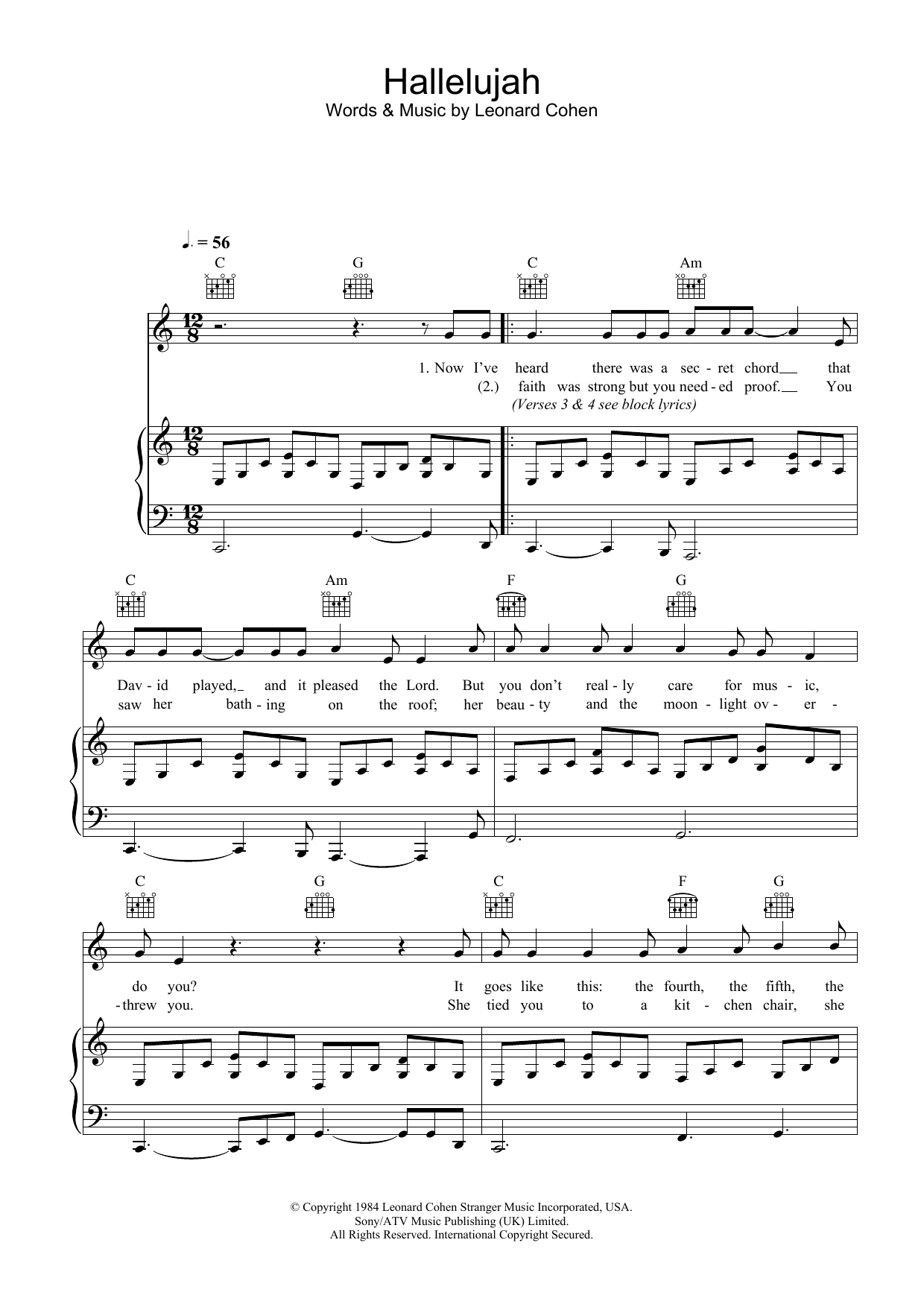 Hallelujah Sheet Musicleonard Cohen For Piano/keyboard - Hallelujah Sheet Music Piano Free Printable