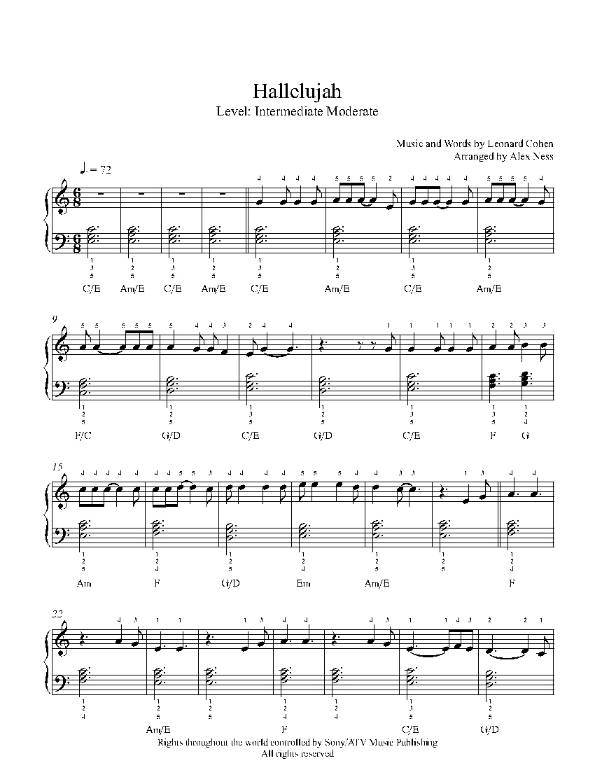 Hallelujahjeff Buckley Piano Sheet Music | Intermediate Level - Hallelujah Sheet Music Piano Free Printable