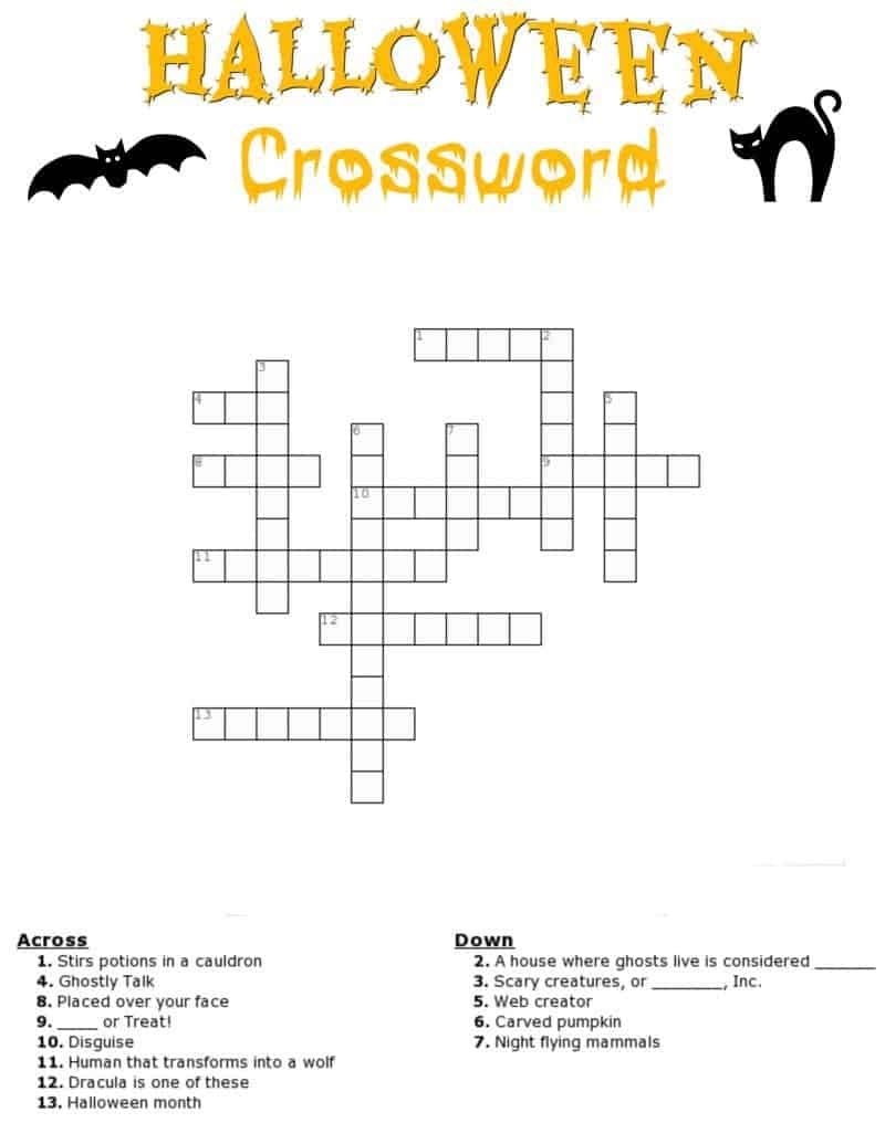 Halloween Crossword Puzzle Free Printable - Halloween Crossword Printable Free