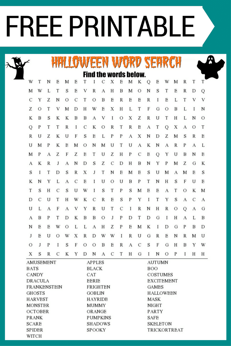 Halloween Word Search Printable Worksheet - Free Search A Word Printable