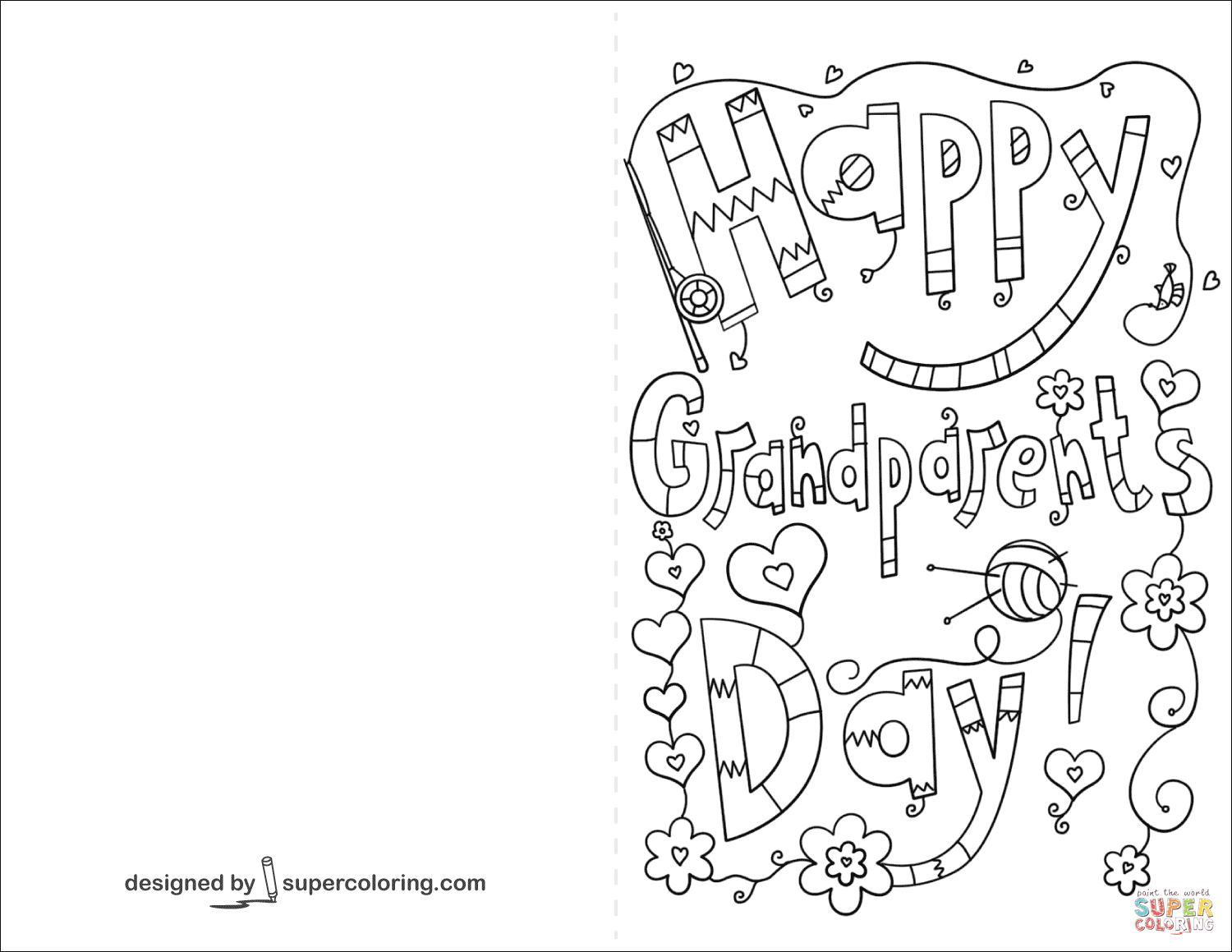 Happy Grandparents Day Doodle Card Coloring Page | Free Printable - Grandparents Day Cards Printable Free