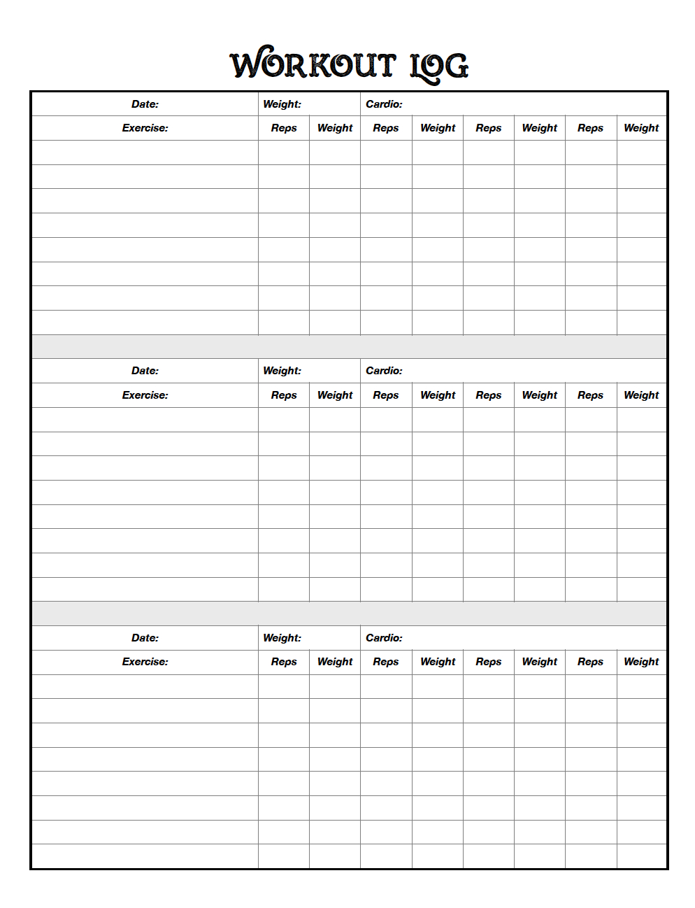 Free Printable Workout Log Sheets Free Printable