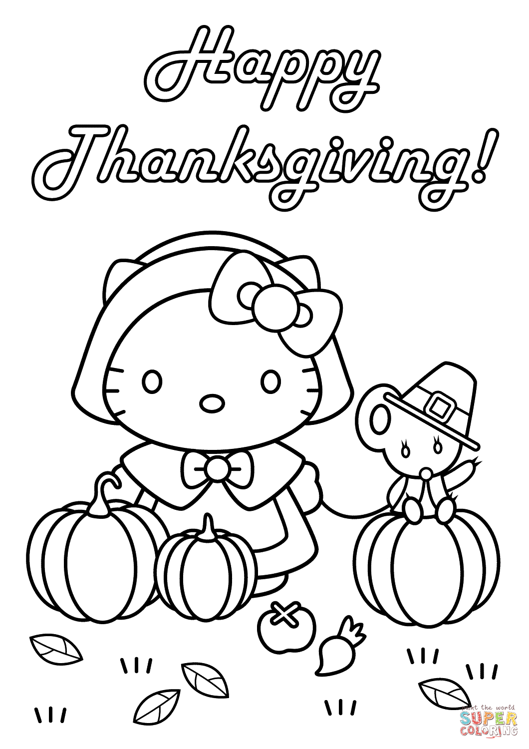 Hello Kitty Happy Thanksgiving Coloring Page | Free Printable - Free Printable Coloring Sheets Thanksgiving