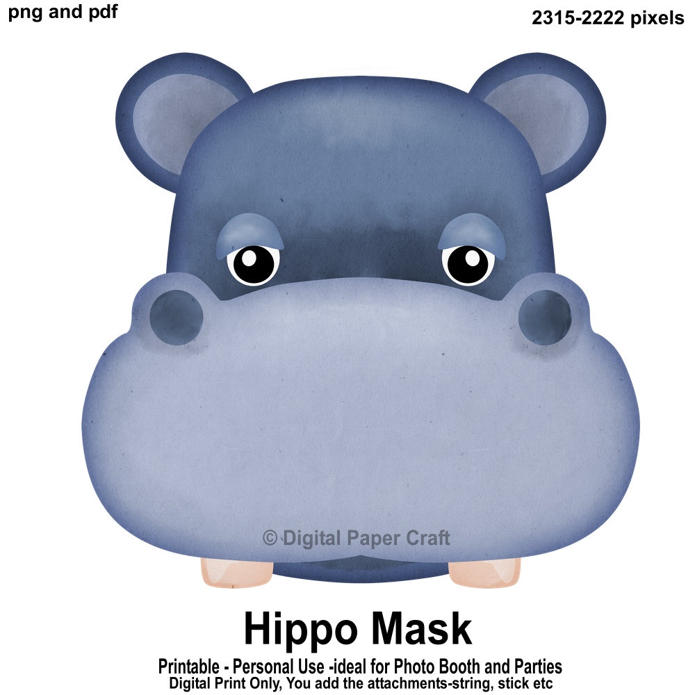 Hippopotamus Mask Hippo Mask Printable Mask Instant | Etsy - Free Printable Hippo Mask