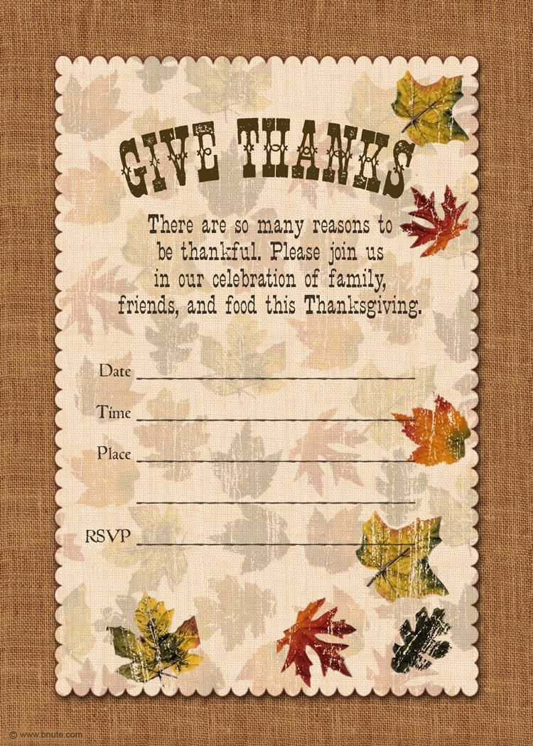 Holiday Party: Free Printable Autumn Free Printable Give Thanks - Free Printable Thanksgiving Invitation Templates
