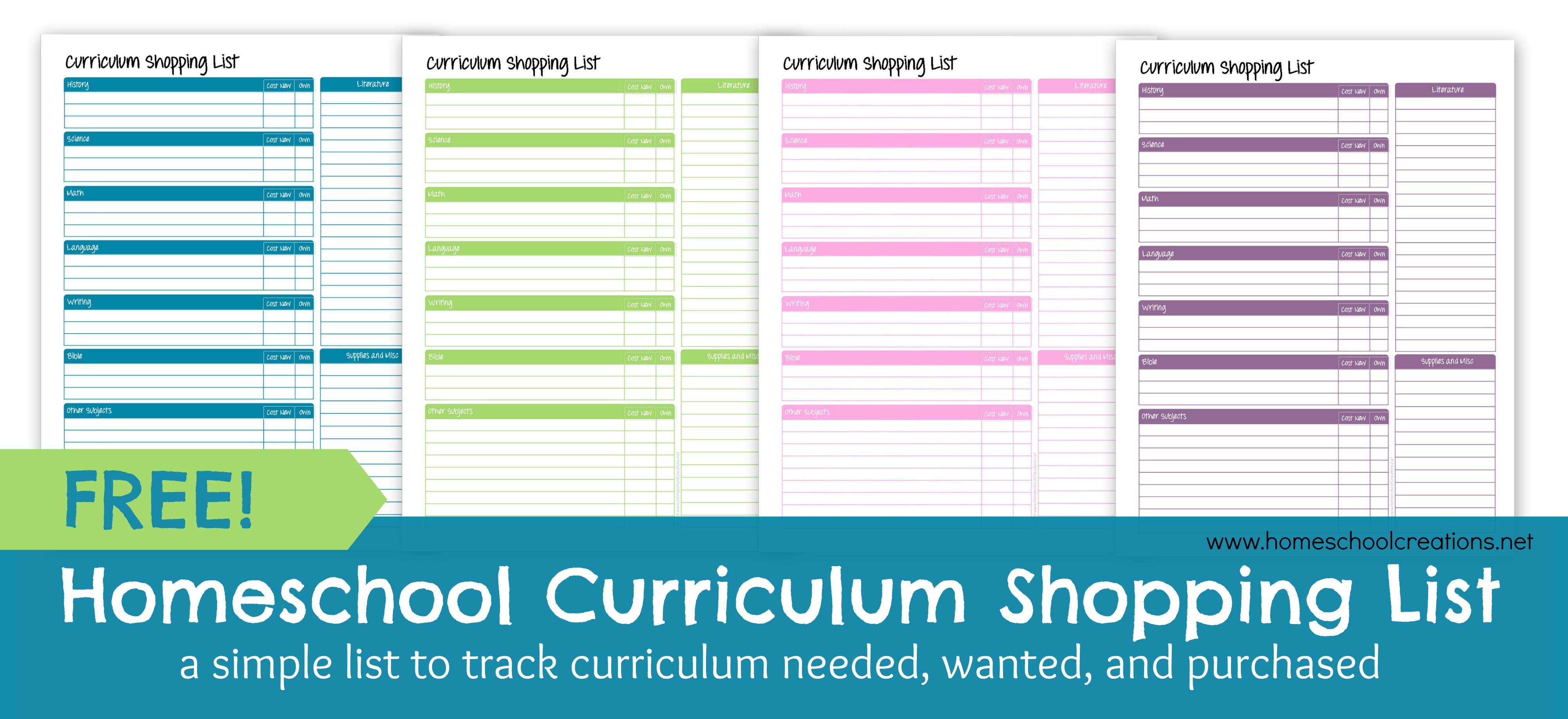 Homeschool Curriculum Shopping List: Free Printable - Free Printable Homeschool Curriculum