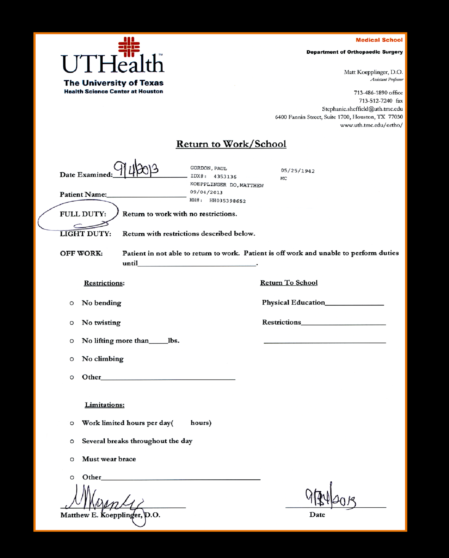 Hospital Note Work Excuse Template Fake Emergency Medical Free 