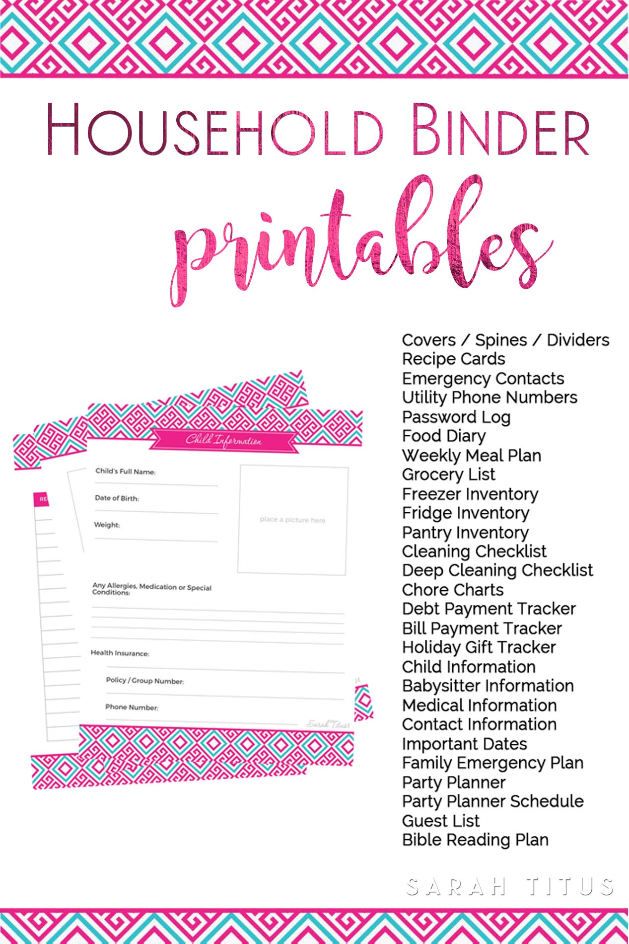 Household Binder Free Printables - Sarah Titus - Free Home Organization Printables