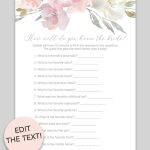 How Well Do You Know The Bride Printable Game (Blush Floral   Free Printable Bridal Shower Games What's In Your Purse