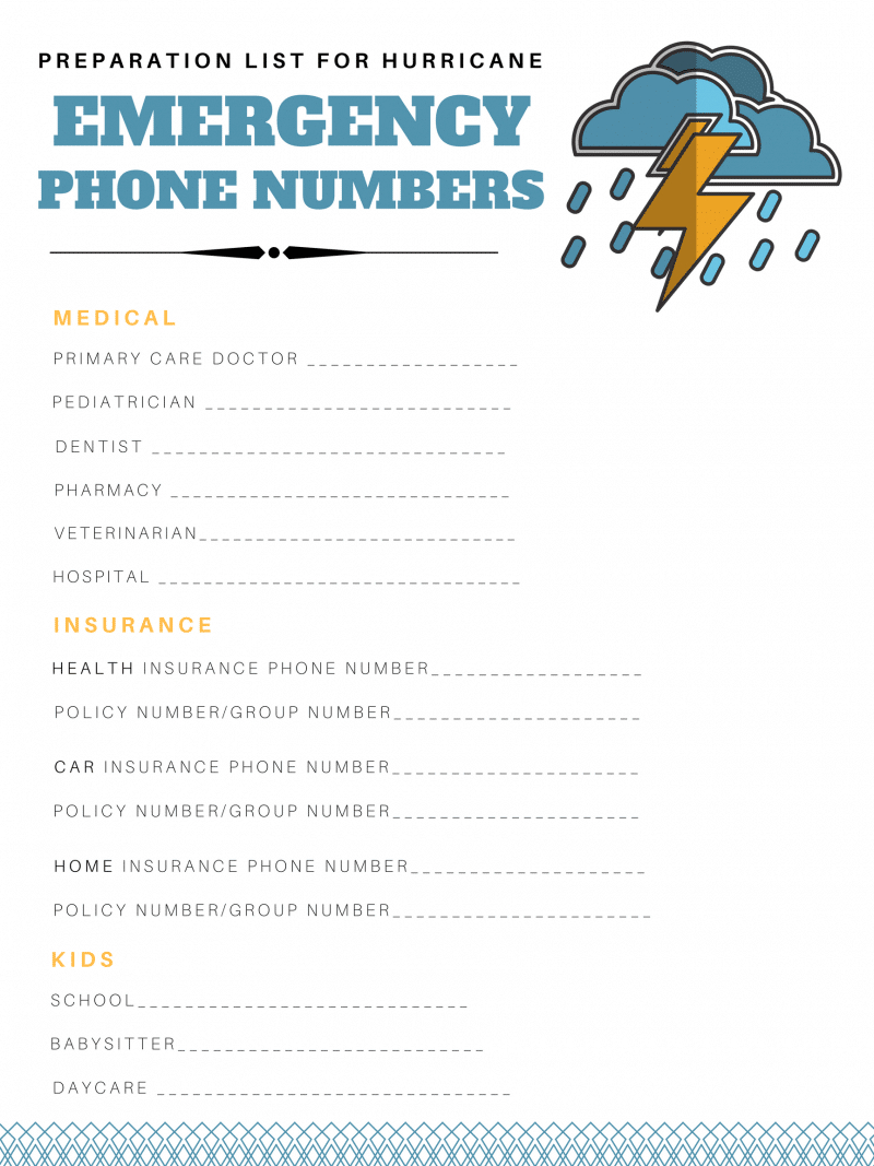 Hurricane Preparation List | Free Printable - - Free Printable Emergency Phone List