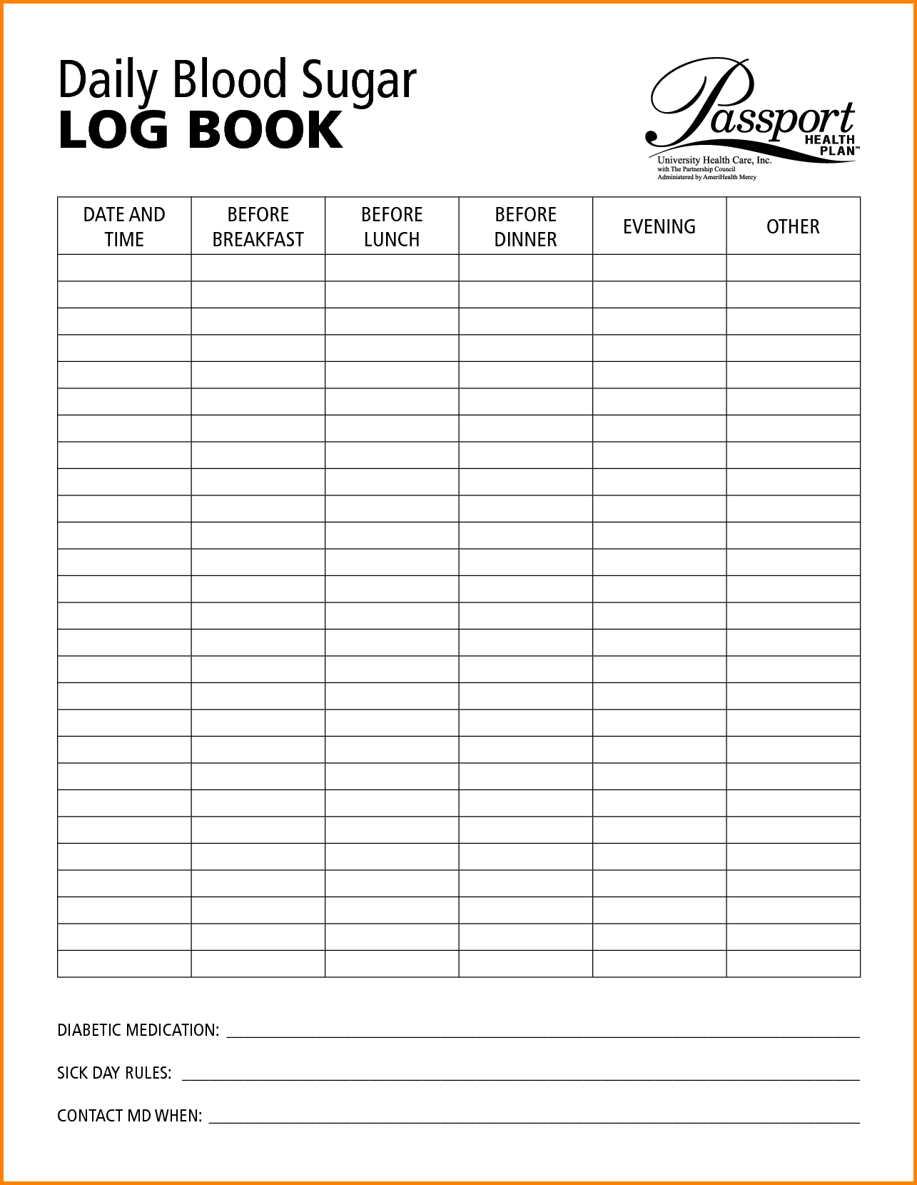 Diabetes Blood Sugar Log Sheet Printable Sugar In 2019 Blood Free