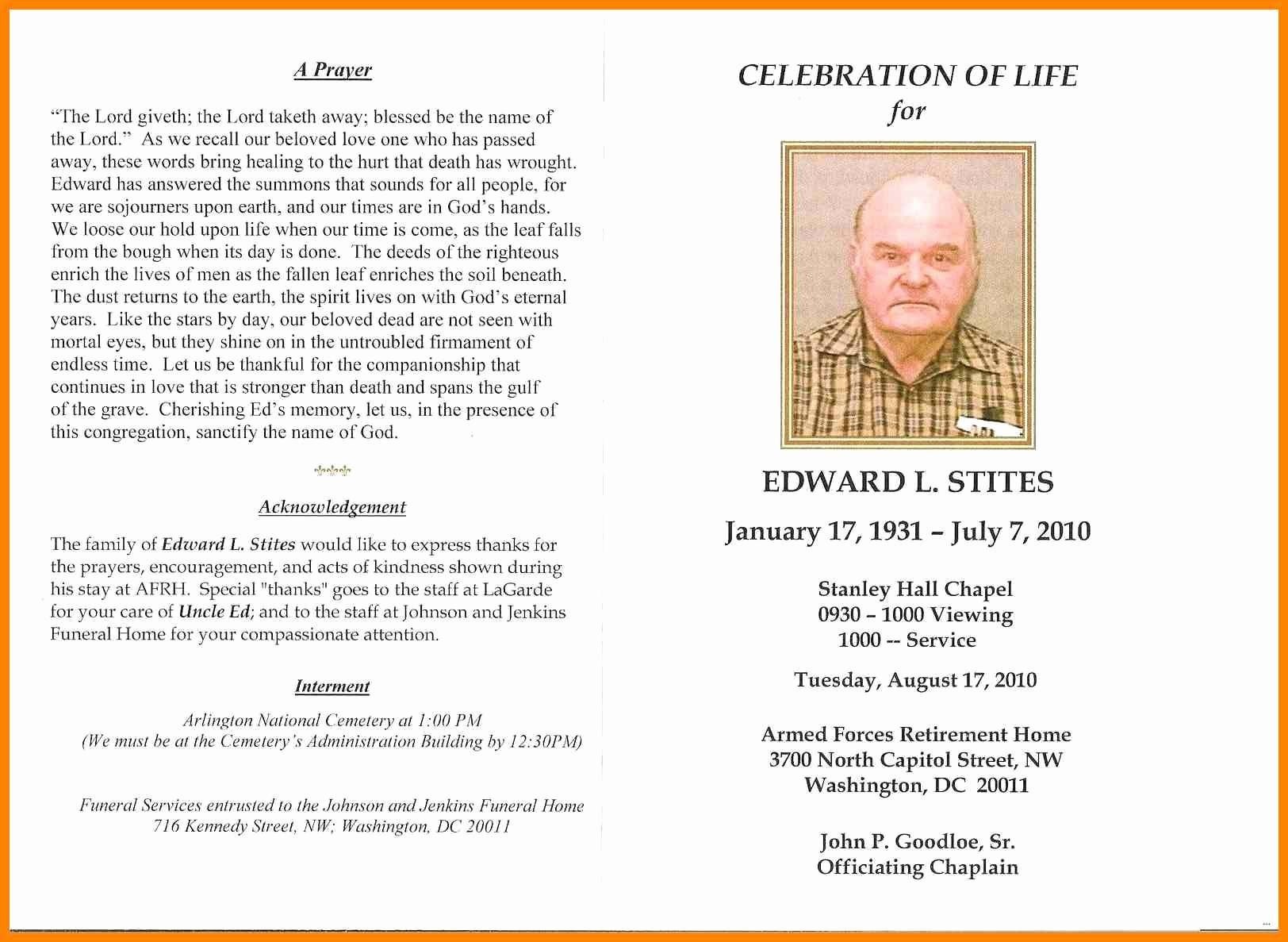 In Memoriam Cards Template Free Celebration Of Life Program - Free Printable Memorial Card Template
