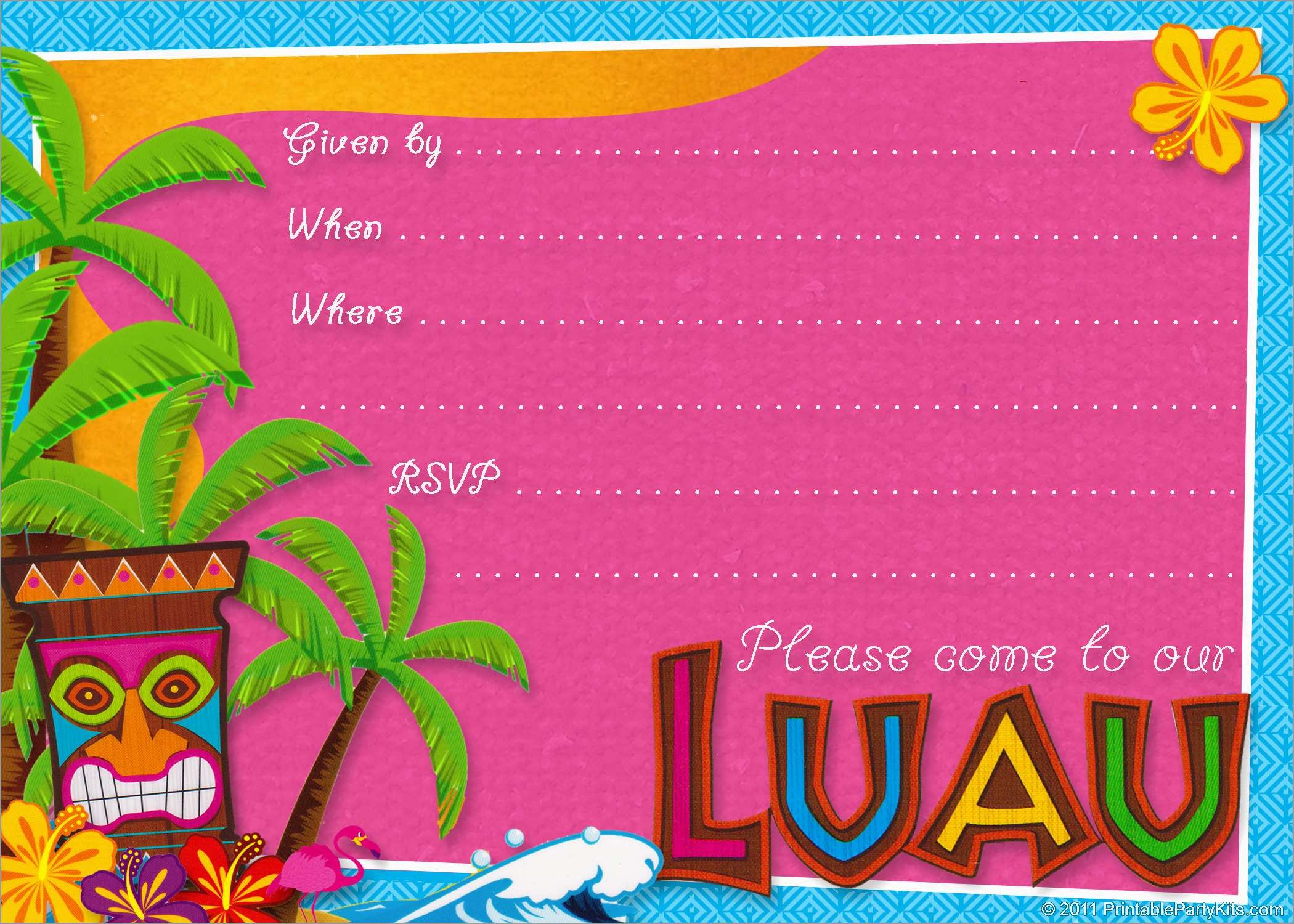 Luau Birthday Invitation Tropical Hawaiian Hula3Peasprints Free 