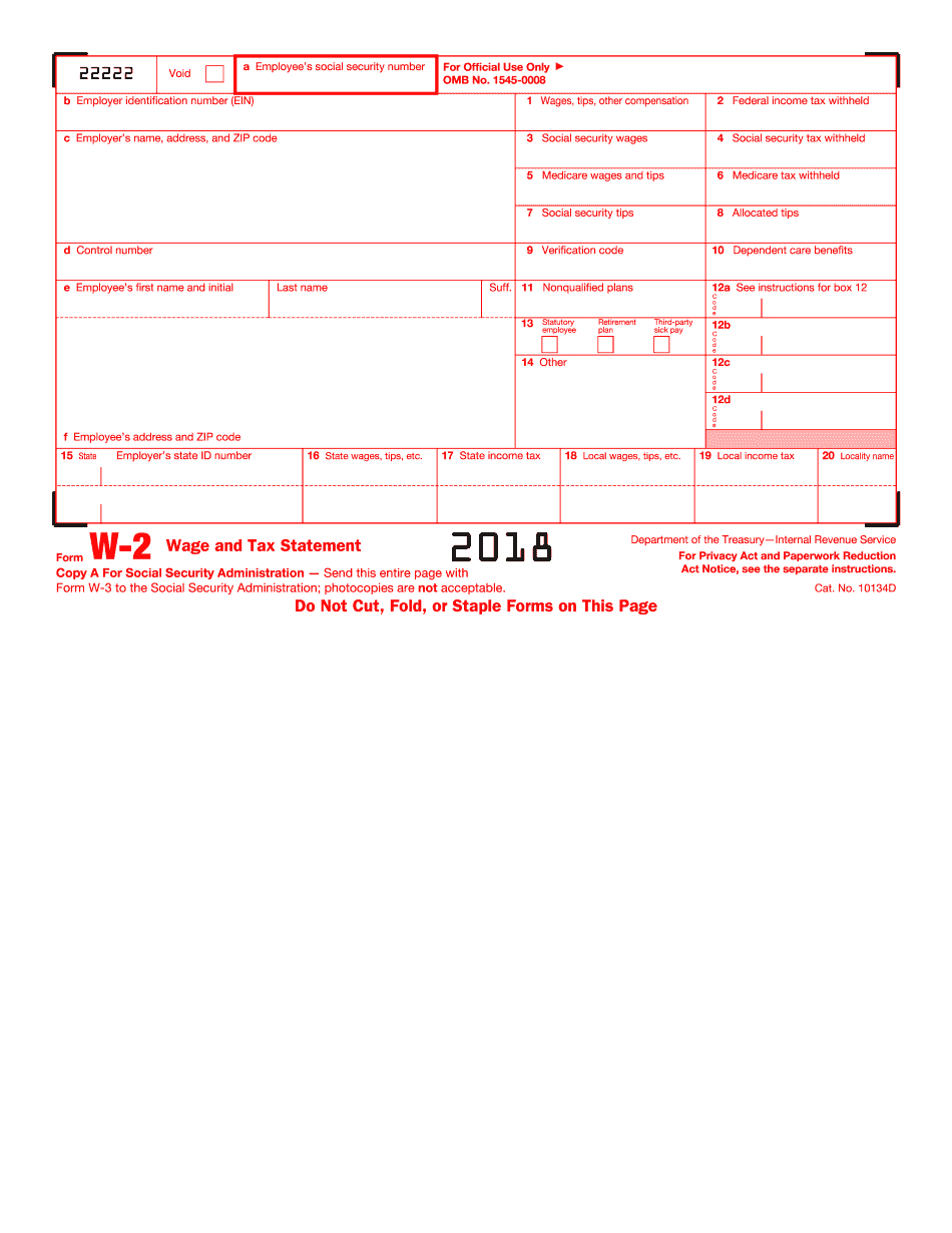 Irs W-2 Tax Form - Free Printable &amp;amp; Fillable Online Blank For 2018 - Free W2 Forms Online Printable