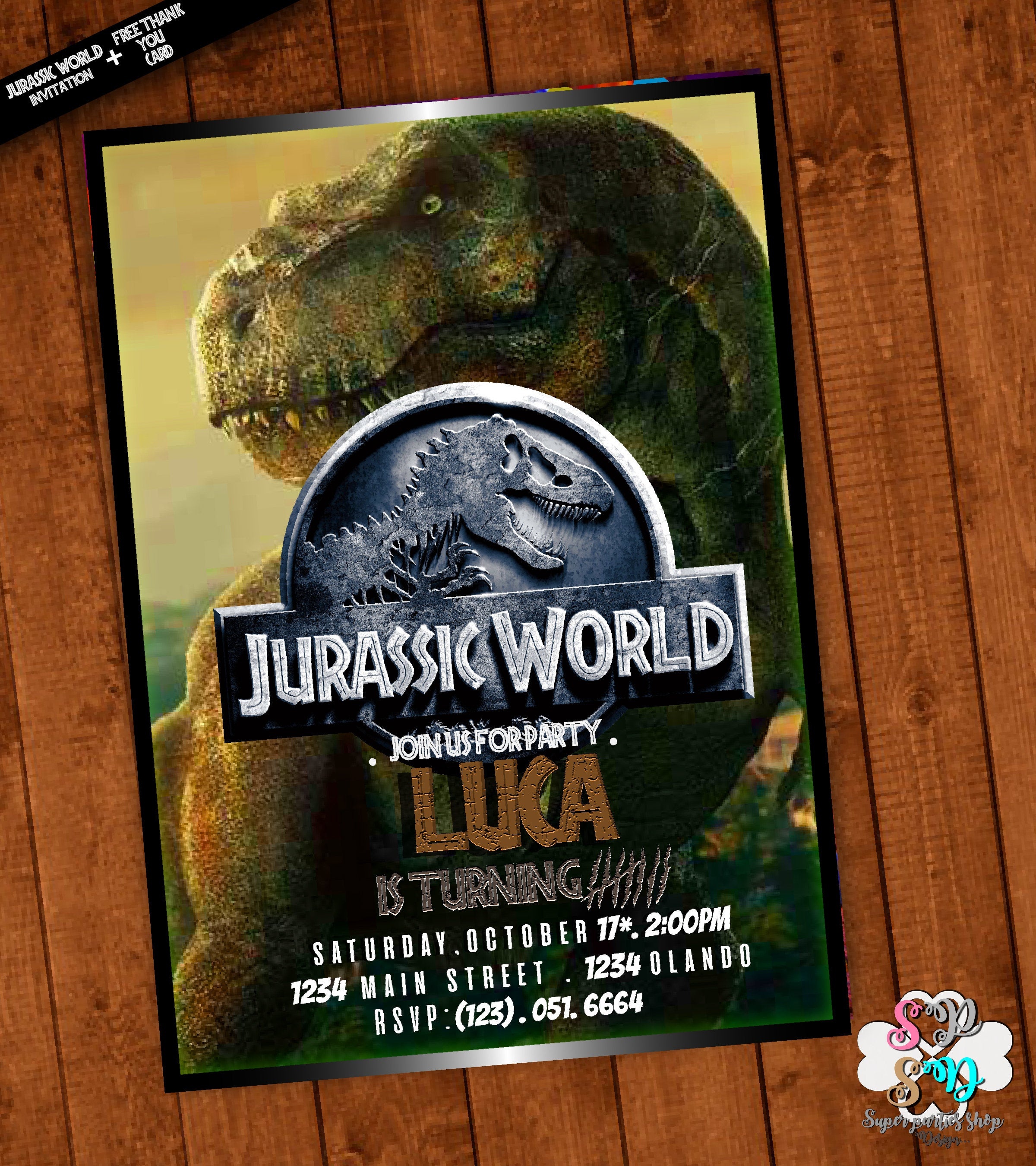 Jurassic World Invitation Printable With Free Thank You Card | Etsy - Free Printable Jurassic World Invitations