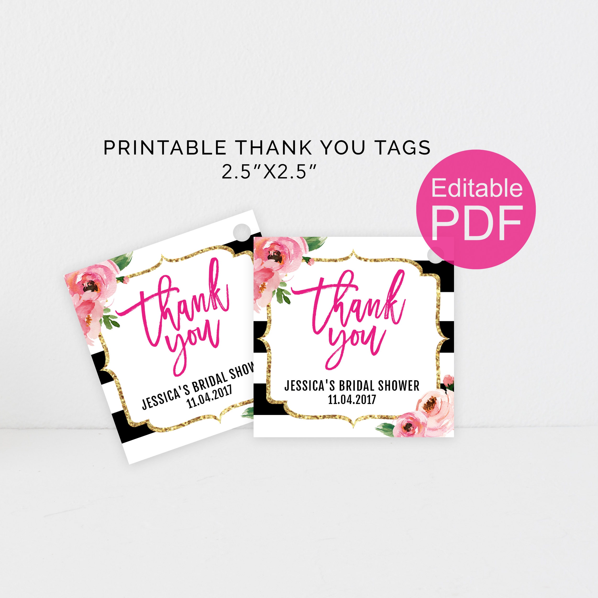 Kate Thank You Tags Template Diy Floral Thank You Tag Kate | Etsy - Free Printable Favor Tags For Bridal Shower