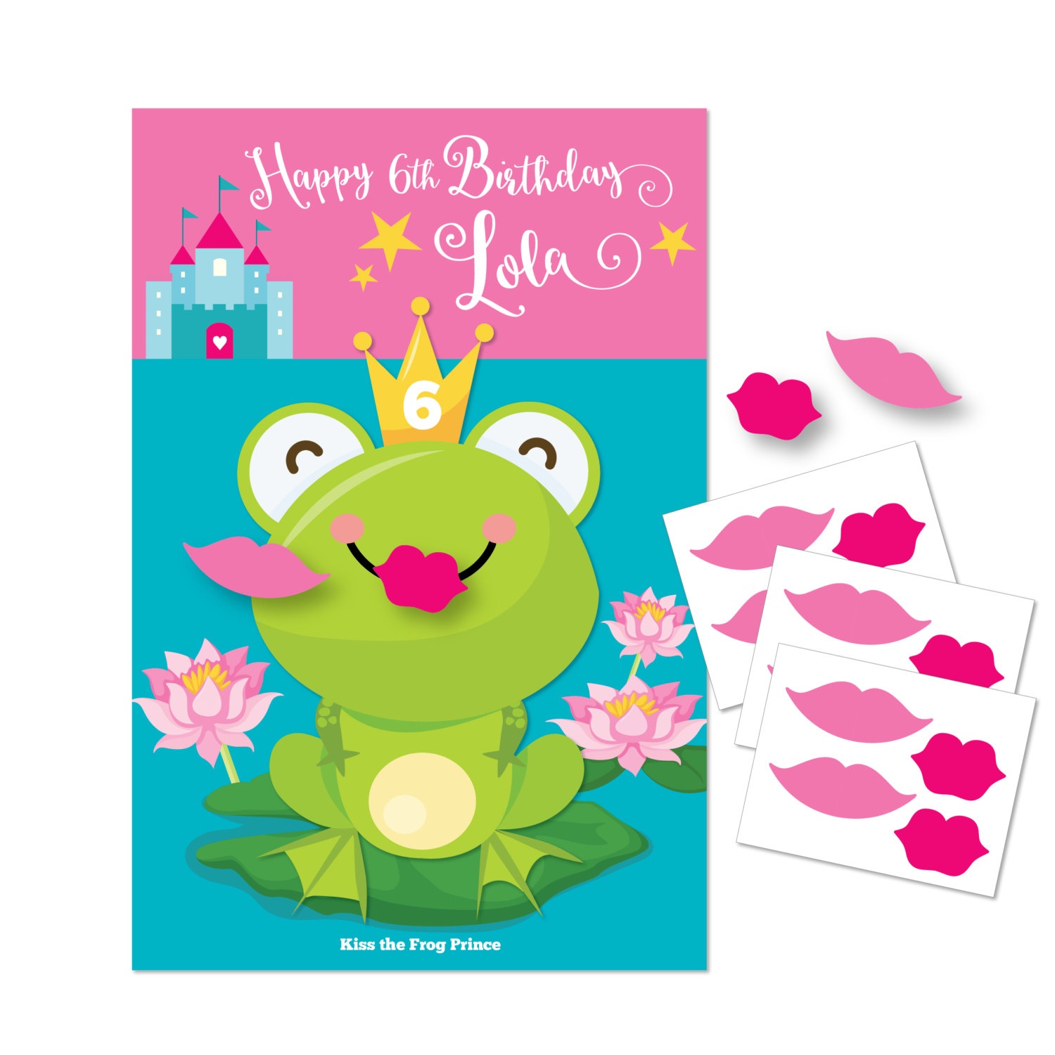 Kiss The Frog- Princess Party Game / Diy Party Game / Princess Party - Pin The Kiss On The Frog Free Printable
