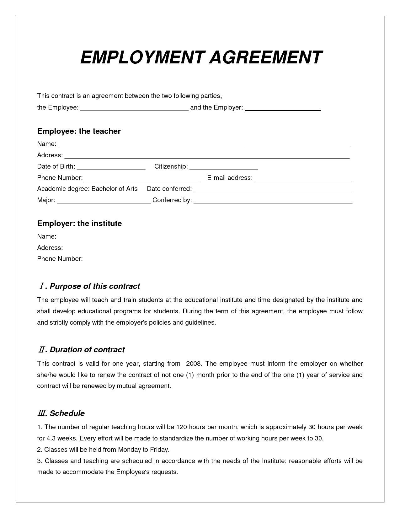 Labor Contract Template - Invitation Templates - Employment - Free Printable Employment Contracts