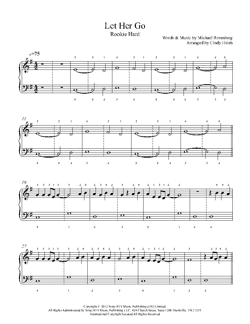 Let Her Gopassenger Piano Sheet Music | Rookie Level - Let Her Go Piano Sheet Music Free Printable