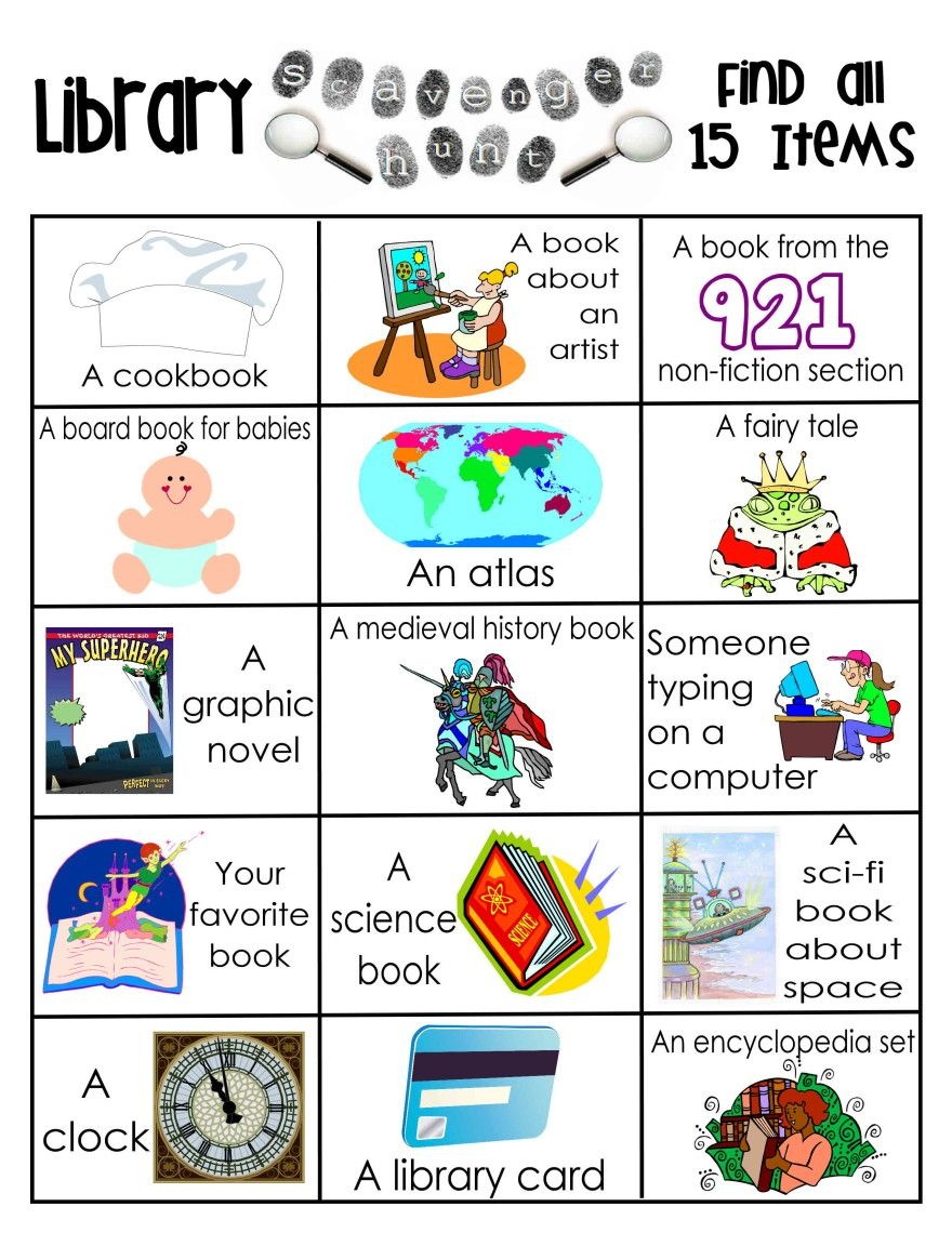 Library Activities | Reading | Library Scavenger Hunts, School - Free Library Skills Printable Worksheets