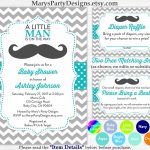 Little Man Baby Shower Invitation   Boy Baby Teal Blue Mustache   Free Printable Diaper Raffle Tickets For Boy Baby Shower