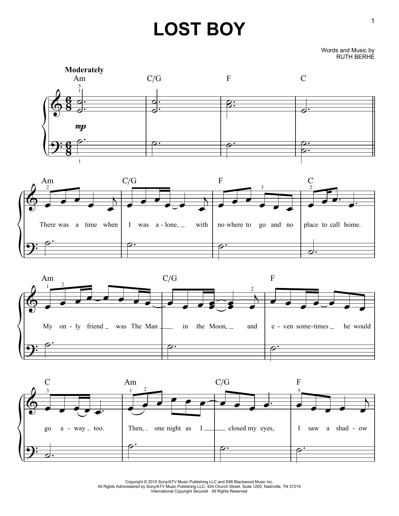 Lost Boy Piano Sheet Musicruth B - Easy Piano - Lost Boy Piano Sheet Music Free Printable