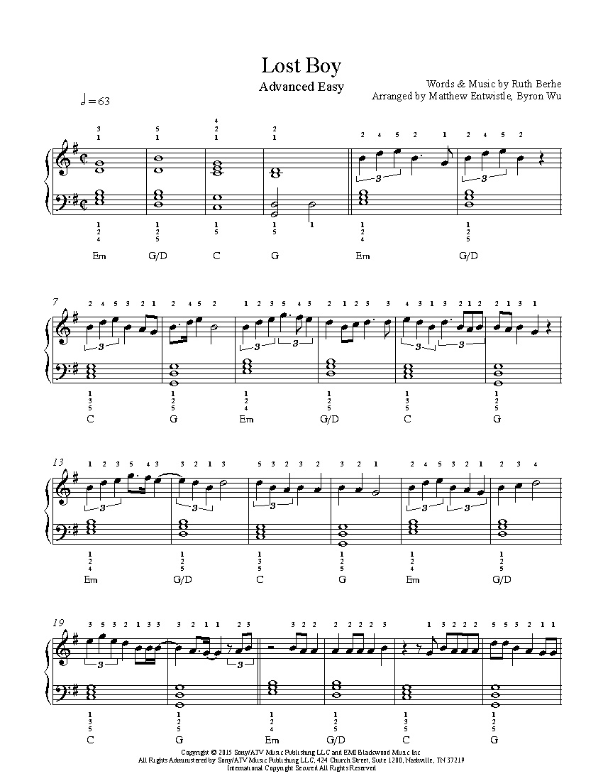 Lost Boyruth B Piano Sheet Music | Advanced Level - Lost Boy Piano Sheet Music Free Printable