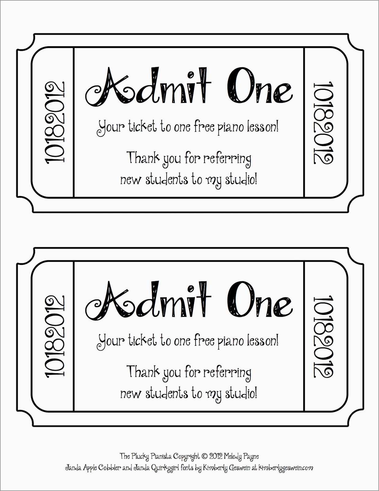 Printable Admission Ticket For Blank Admission Ticket Template