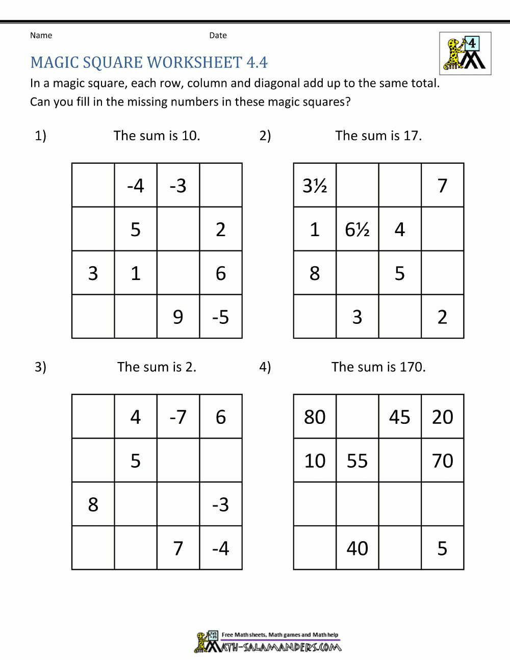 Magic Square Worksheets - Free Printable Anagram Magic Square Puzzles